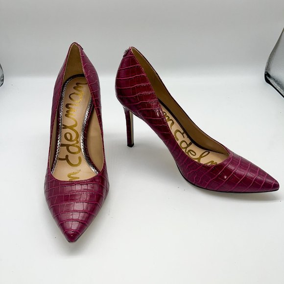 Sam Edelman Plum Snakeprint Pointed Toe Pumps Sz 7.5 - Picture 5 of 6